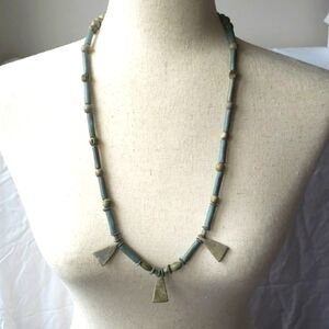 Natural Stone Handcrafted Bead Necklace in Muted Green‎ Tones Signed By Artist